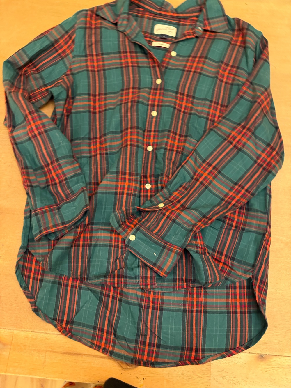 Universal Thread Teal and Red Plaid Button-Down Shirt